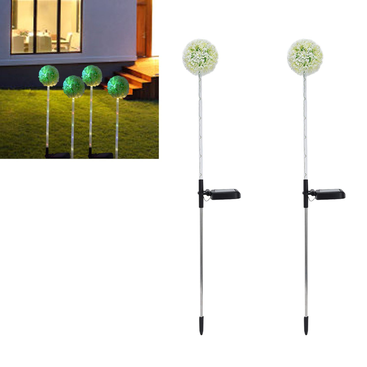 2set Solar Dandelions Garden Lights 6LED Colorful Outdoor Lawn Lamp for Patio Yard Balcony6LED White(2pcs)