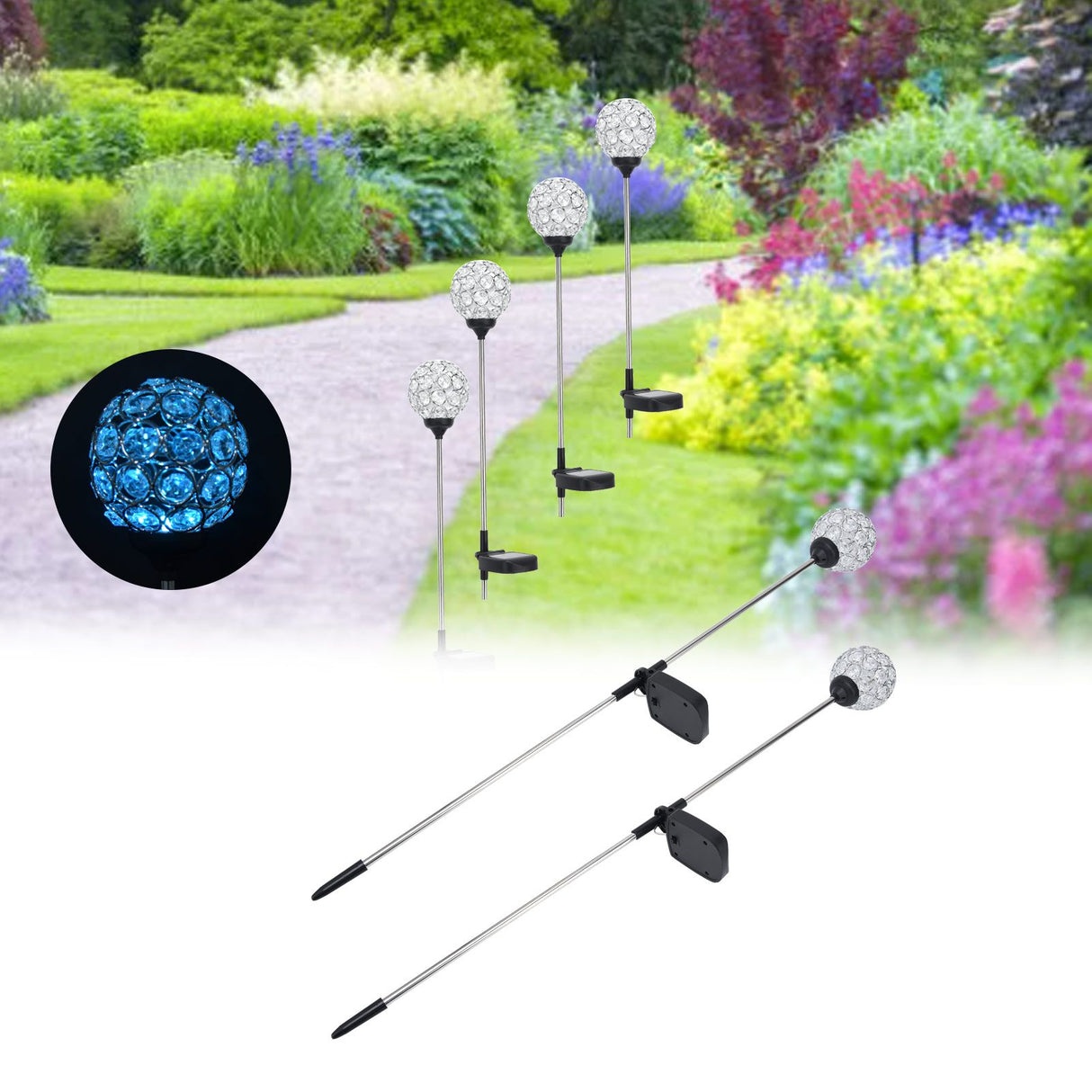 Solar Garden Lights Outdoor LED Globe Lamp Color Changing IP65 Waterproof for Pathway Lawn Courtyard Balcony