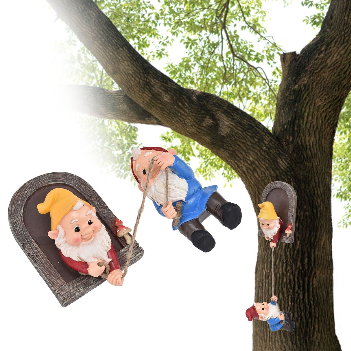 Garden Tree Gnome Statue Resin Colorfast Tree Climbing Elf Sculpture for Yard Outdoor