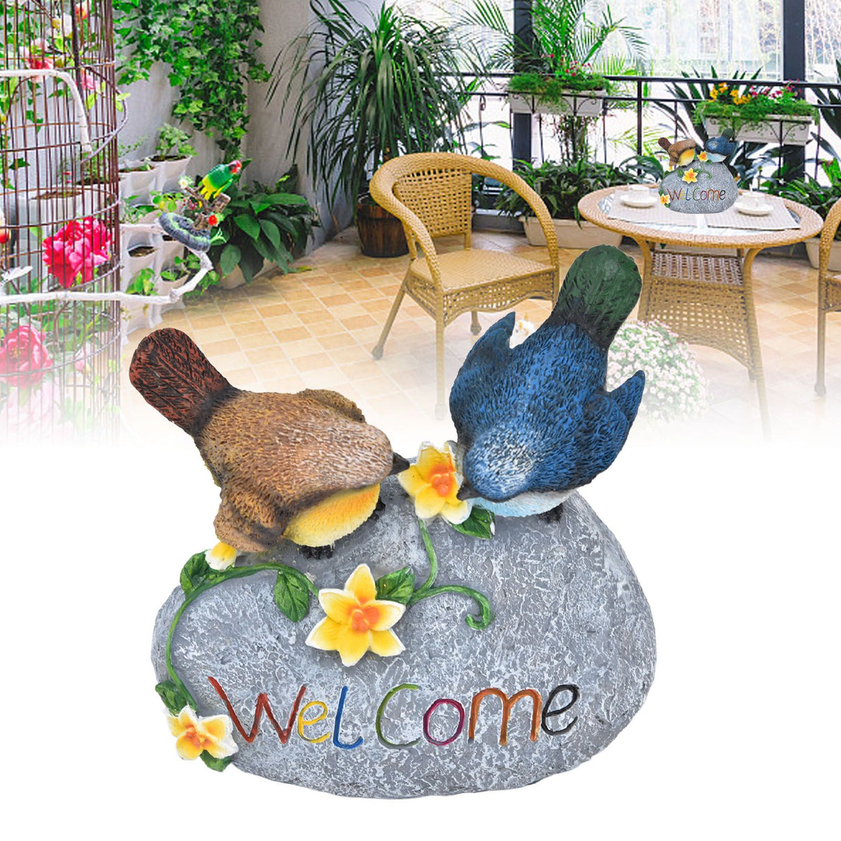 Bird Garden Decor Resin Animal Garden Figurines Welcome Sign Sculptures Statues for Yard Patio Lawn