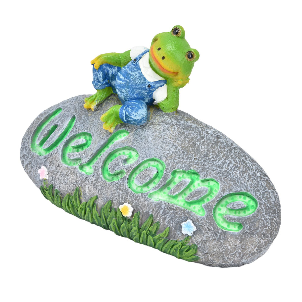 Welcome Frog Statue Luminous Garden Decor Resin Craftwork Patio Yard Lawn Animal Ornament for Indoor Outdoor