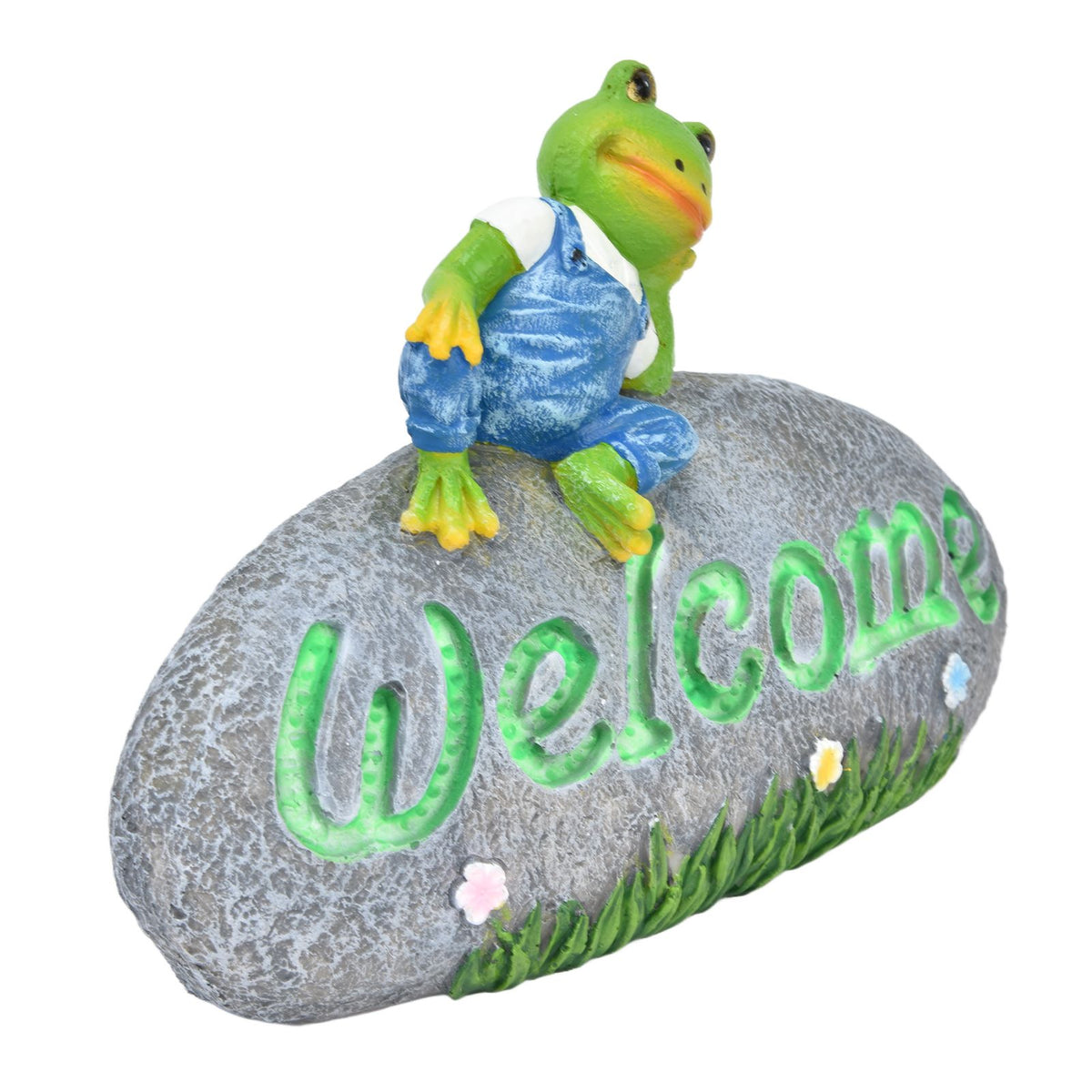 Welcome Frog Statue Luminous Garden Decor Resin Craftwork Patio Yard Lawn Animal Ornament for Indoor Outdoor