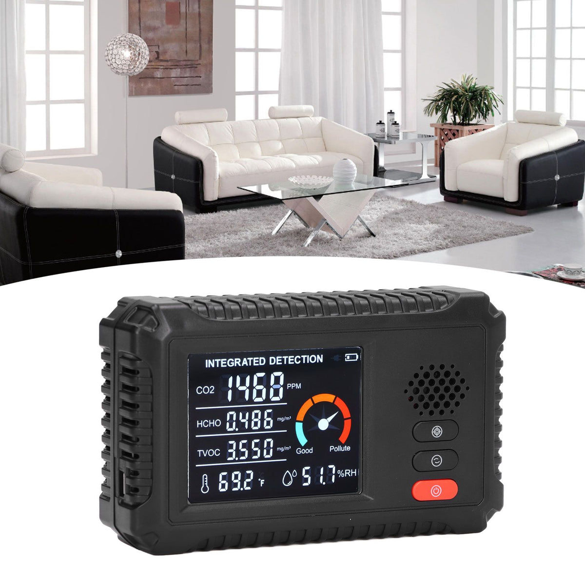 Air Quality Detector 5 in 1 Real Time Environmental Assessment Monitor for HCHO TVOC CO2 Temperature Humidity Detection