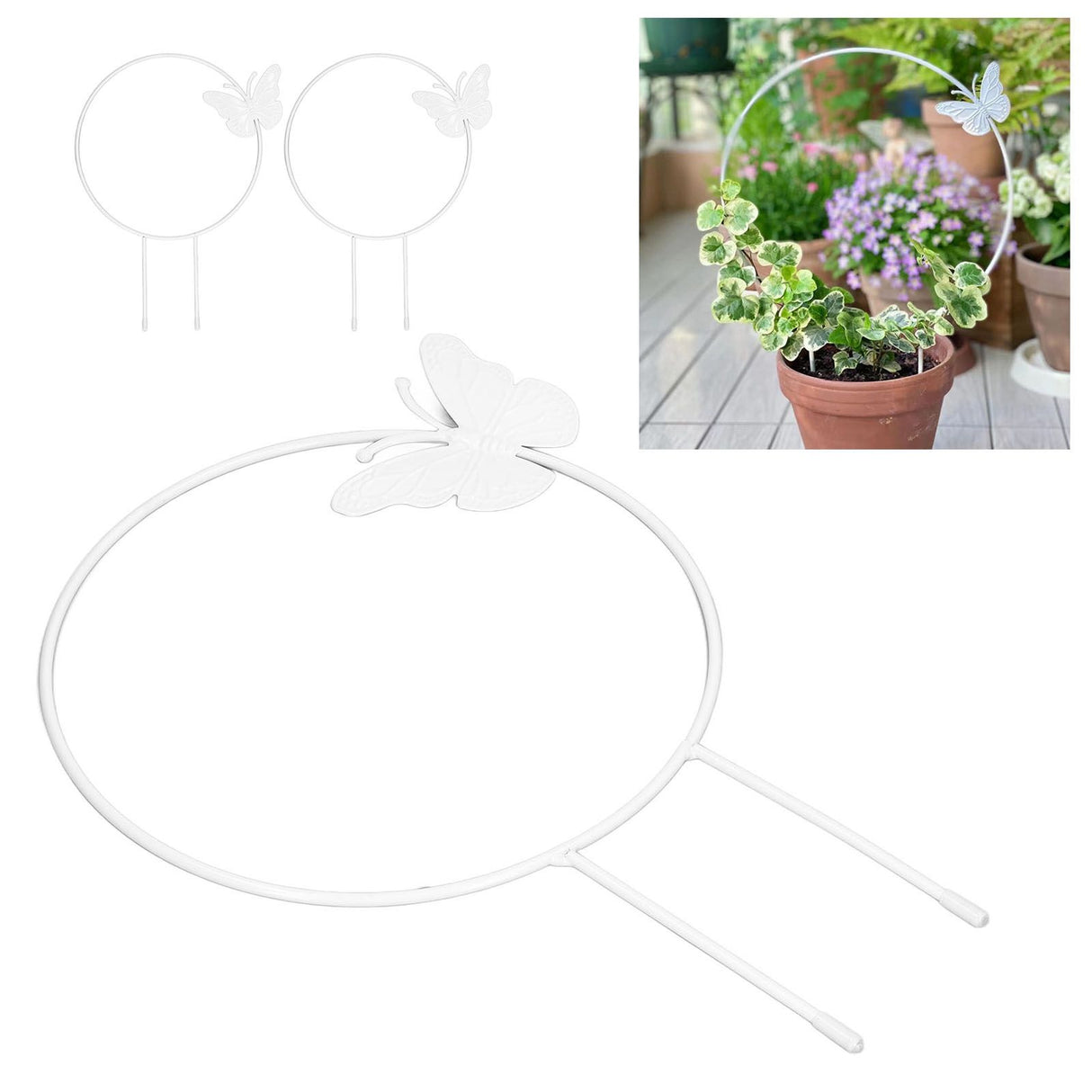 2Pcs Butterfly Garden Climbing Trellis Beautiful Iron Plant Trellis for Decorative Potted Climbing Vines Flowers Round