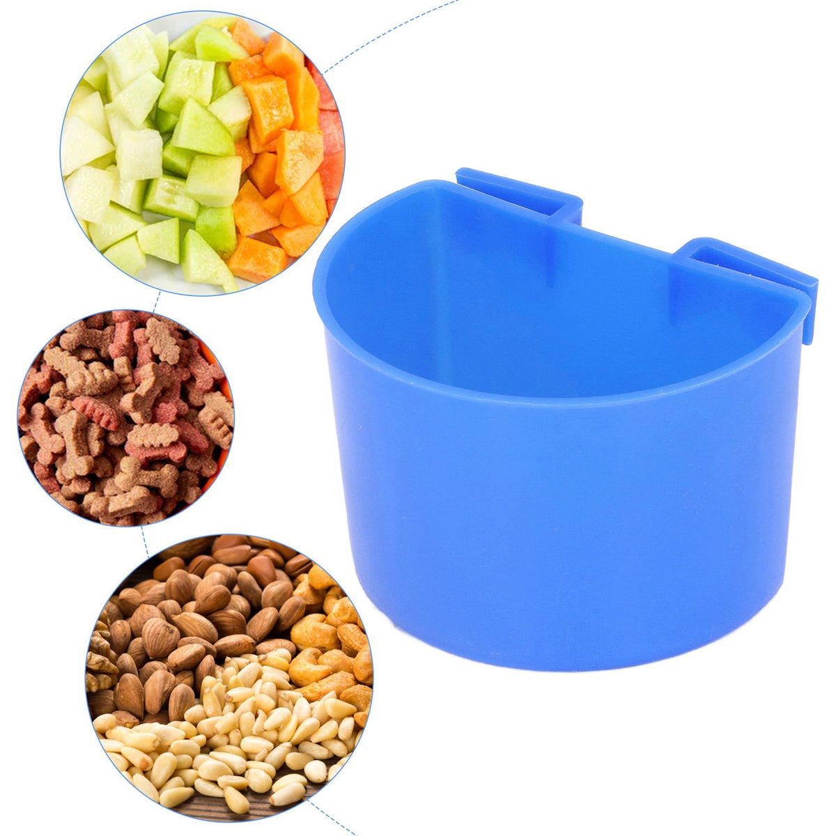 20Pcs Bird Food Bowl Plastic Parrot Water Feeding Cup Birdcage Feeder Trough Set Kit Blue 11x6cm / 4.33x2.36in