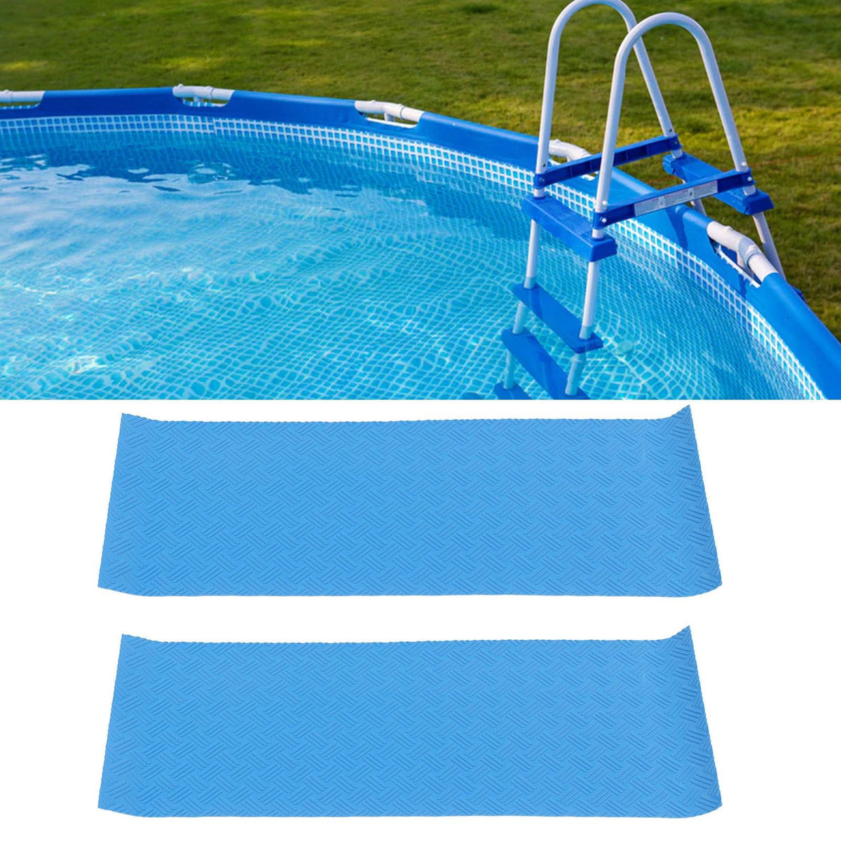 2Pcs Swimming Pool Ladder Mat Rubber Protective Floor Step Pad 60x24x0.1cm Set Kit