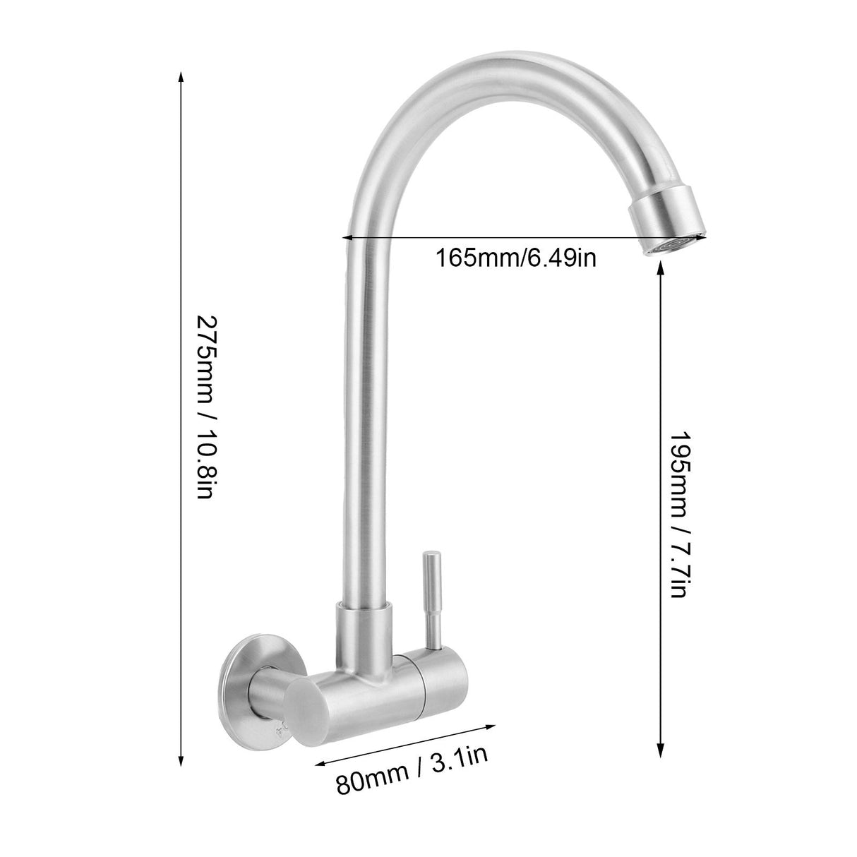 G1/2 Sink Faucet Wall-in 360 Degree Rotating Water Tap Single Handle for Kitchen Bar Bathroom
