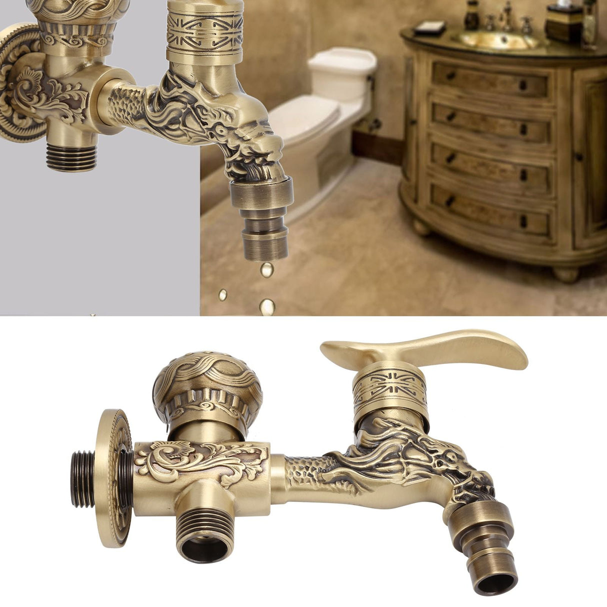 G1/2 Wall Mounted Washing Machine Faucet Brass Retro Hot Cold Water Tap Bathroom Supplies