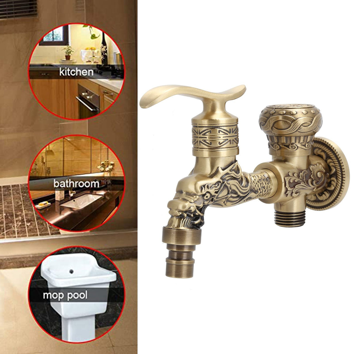 G1/2 Wall Mounted Washing Machine Faucet Brass Retro Hot Cold Water Tap Bathroom Supplies