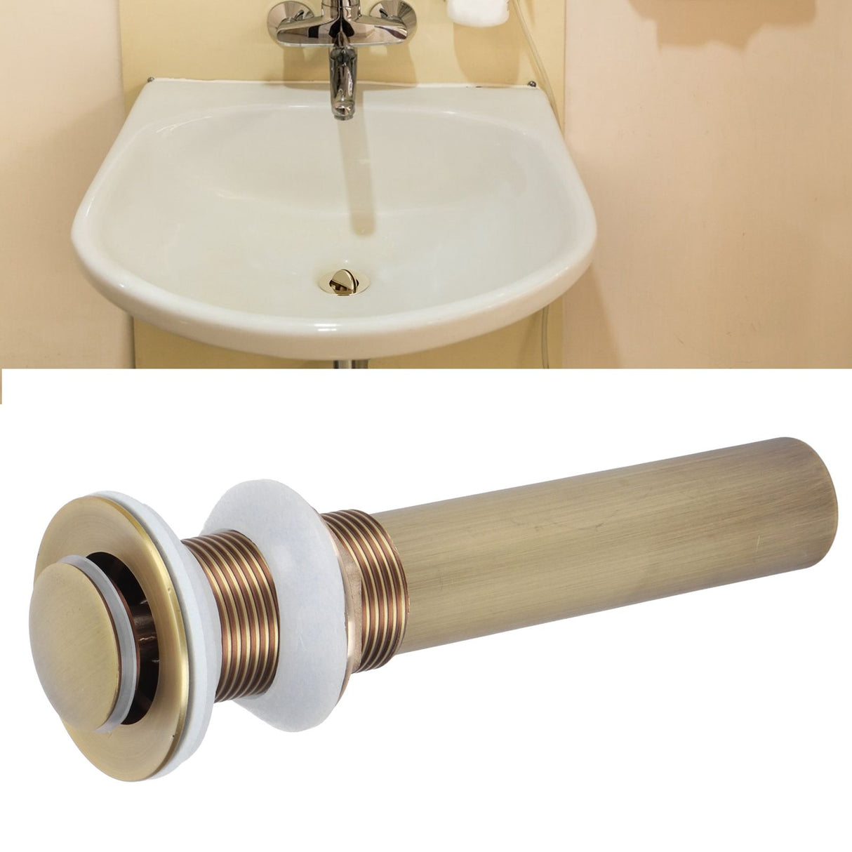 Brass Basin Sink Drain without Overflow Kitchen Bathroom Draining Stopper Accessorieswithout Hole