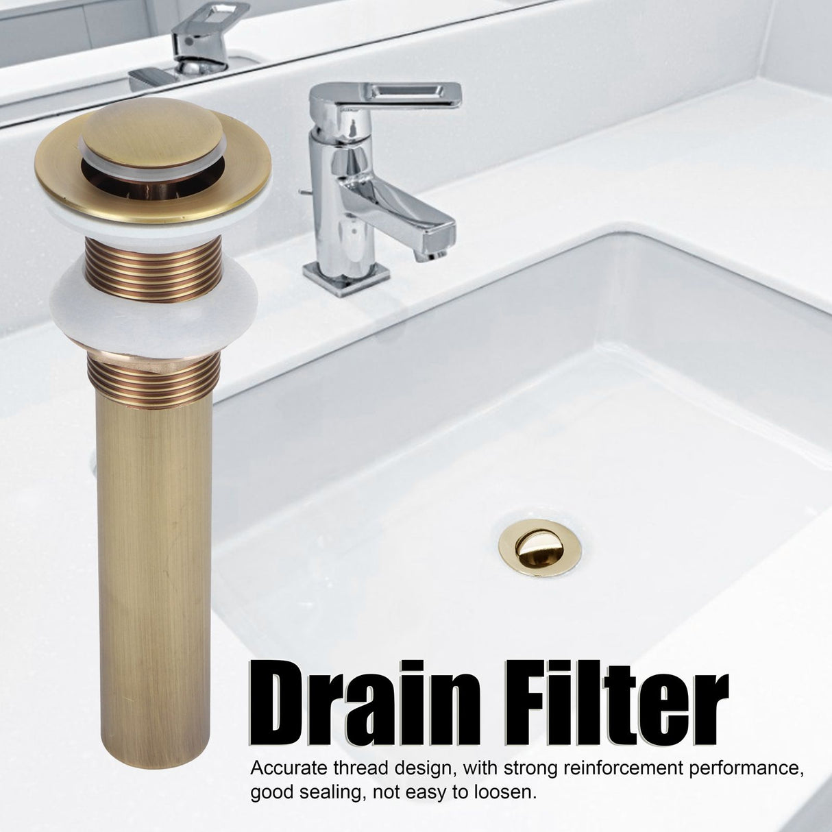 Brass Basin Sink Drain without Overflow Kitchen Bathroom Draining Stopper Accessorieswithout Hole