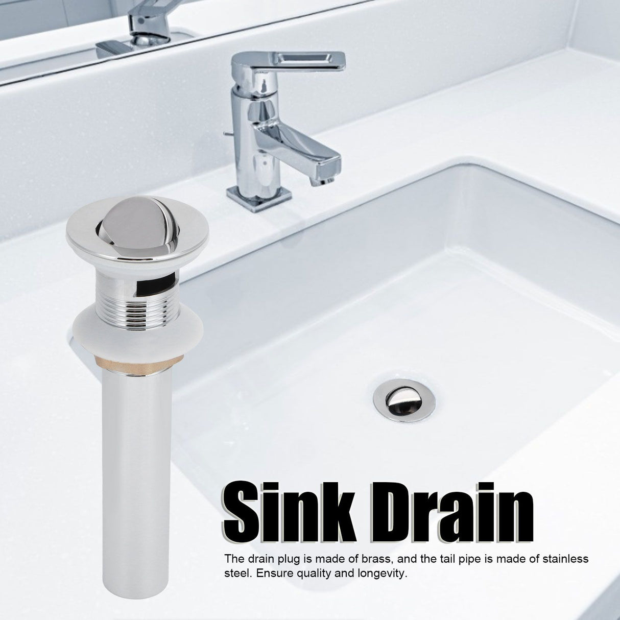Bathroom Sink Drain Anti Clog Basin Popup Bounce Draining Stopper with Protective CoverWith Overflow Hole