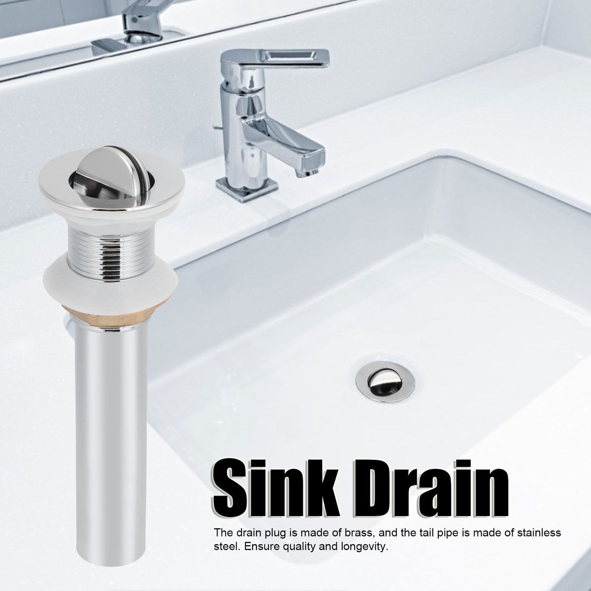 Bathroom Sink Drain Anti Clog Basin Popup Bounce Draining Stopper with Protective CoverWithout Overflow Hole