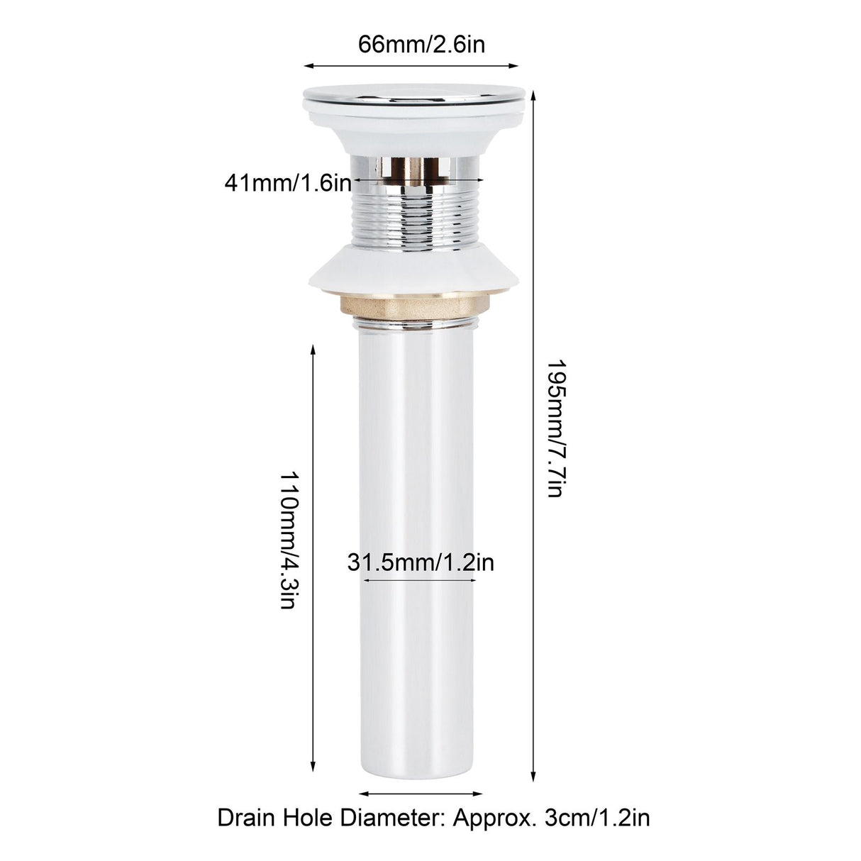 Basin Drain Sink Drain Stopper Electroplating Popup Drainer NonOverflow Bathroom Hardware(Electroplating Popup with Hole )
