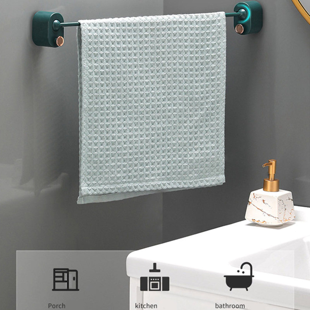 Bathroom Single Towel Rack Perforation Free Wall Mounted Towel Bar Bathroom AccessoryBlack Green Long