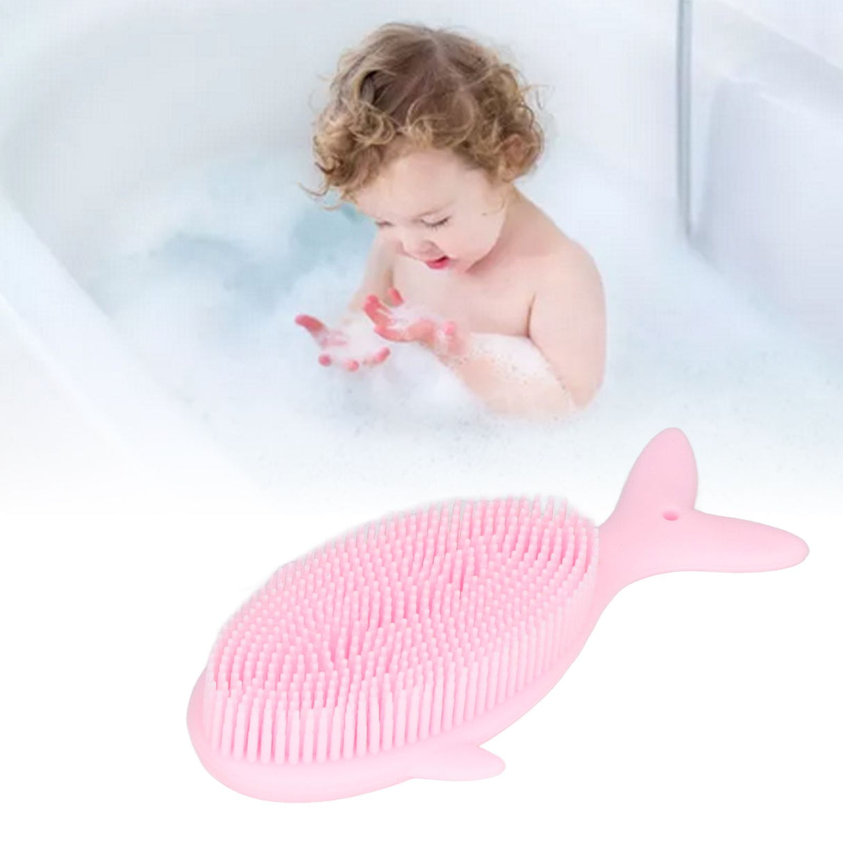 Baby Bath Brush Cartoon Whale Shape Silicone Soft Hair Baby Bath Shampoo Massage Cleaning Shower Brush Kids Bath Toys Pink