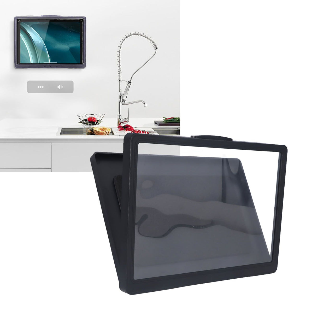Bathroom Waterproof Anti Fog Touch Screen Mobile Phone Case Wall Mount Sealed Protective Cover Computer Tablet Storage Case Box 9802B Black
