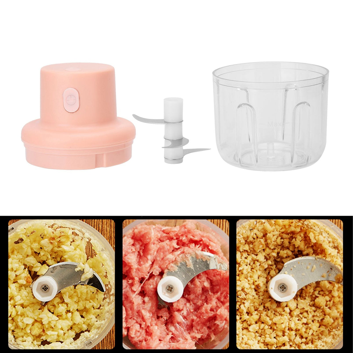 250ml Pink Electric Meat Grinder Food Chopper Mini Kitchen Shredder USB Charging