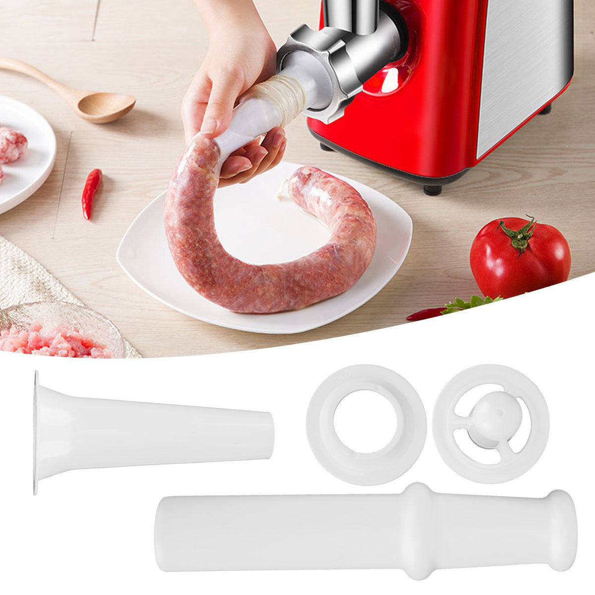 Universal Food Pusher Sausage Filler Nozzle Kubbe Attachment Kit for 5# Meat Grinder