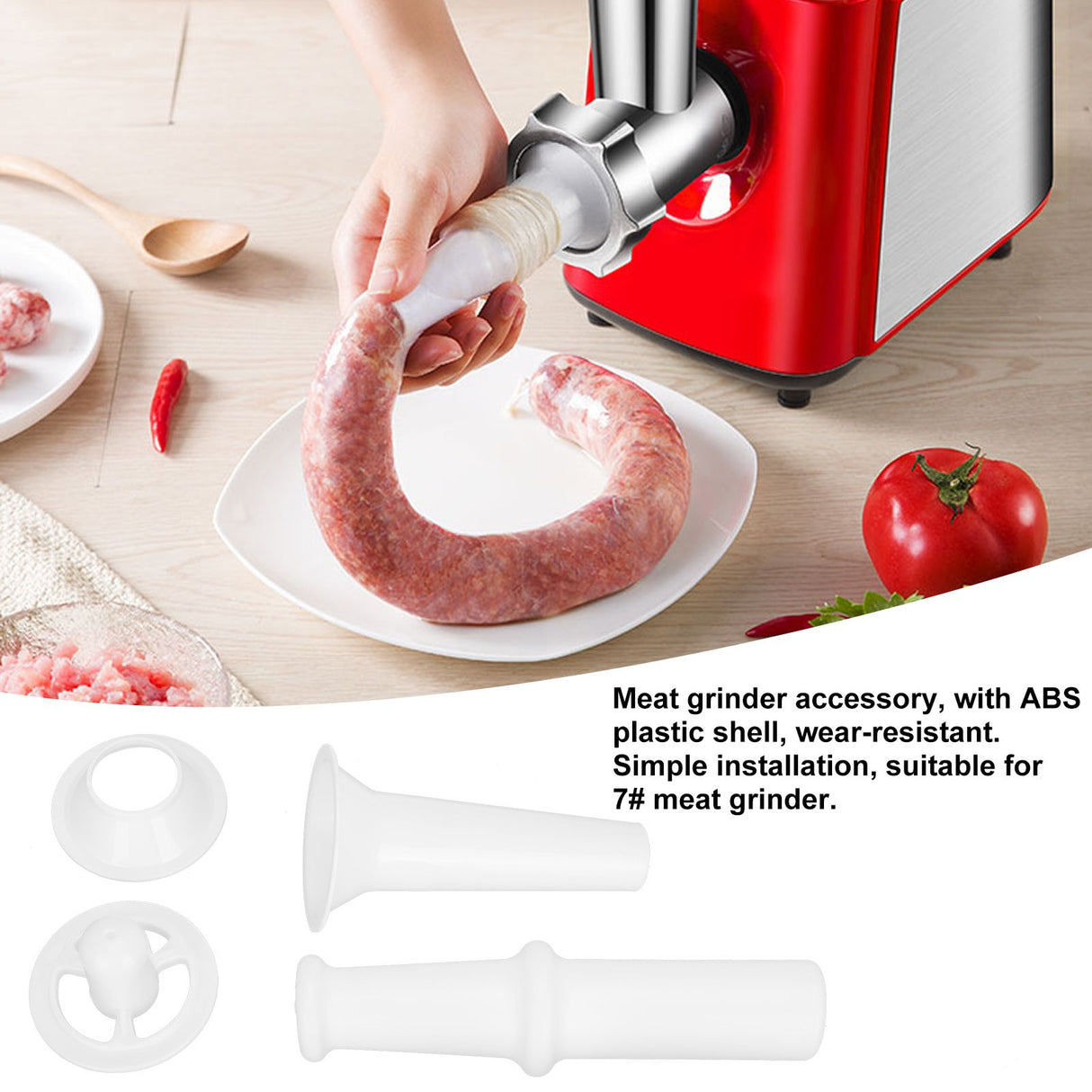 Food Pusher Sausage Filling Nozzle Kubbe Attachment for 7# Meat Grinder Universal