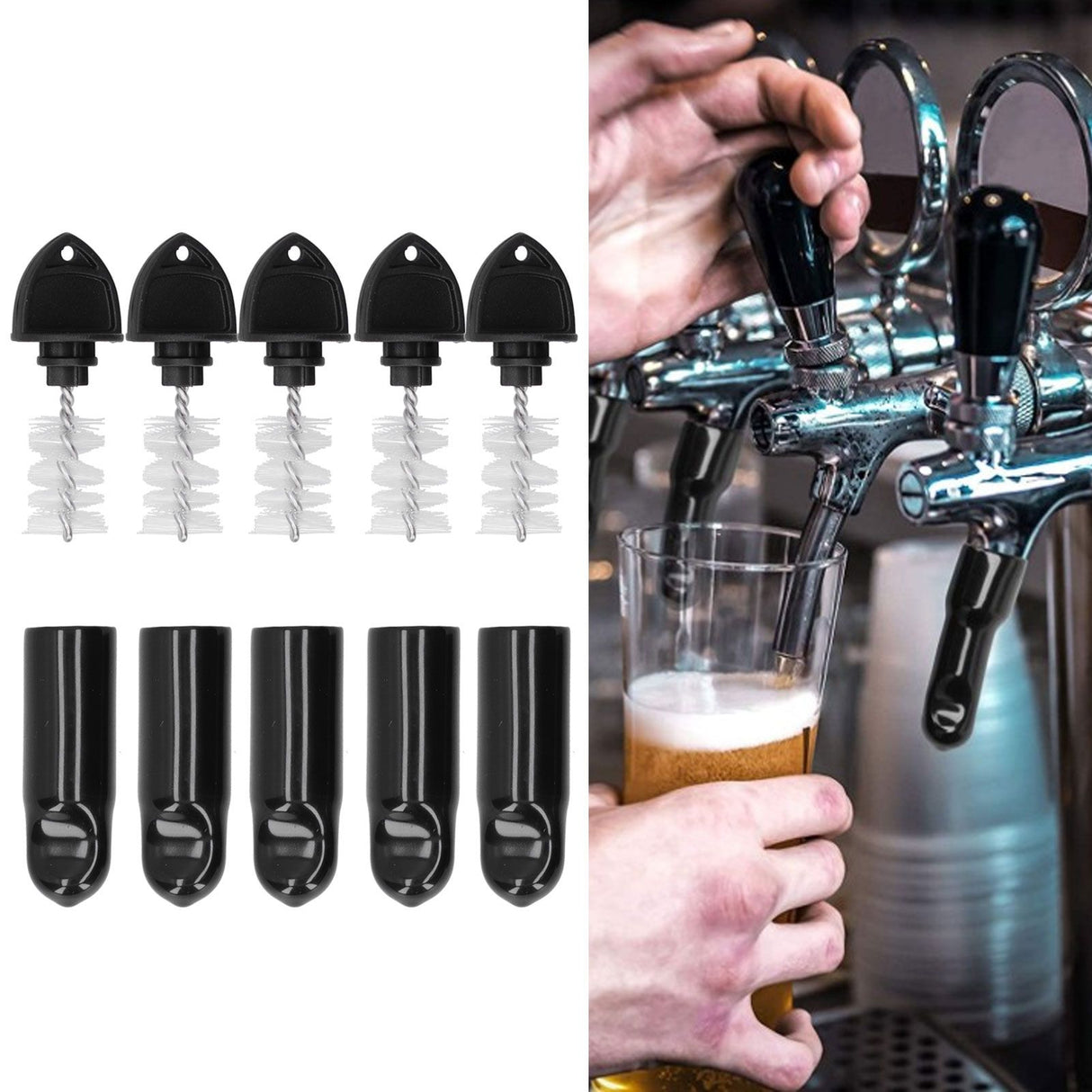 5Pcs Beer Tap Brush 5Pcs Draft Beer Faucet Cap Set Accessories for Home Bar Use