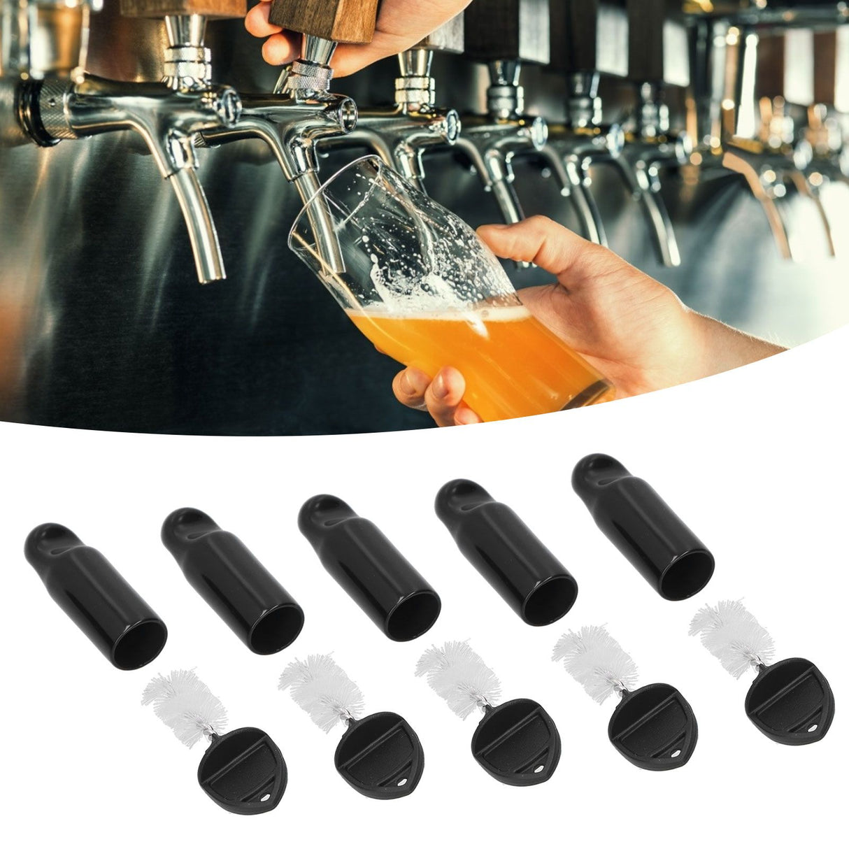 5Pcs Beer Tap Brush 5Pcs Draft Beer Faucet Cap Set Accessories for Home Bar Use