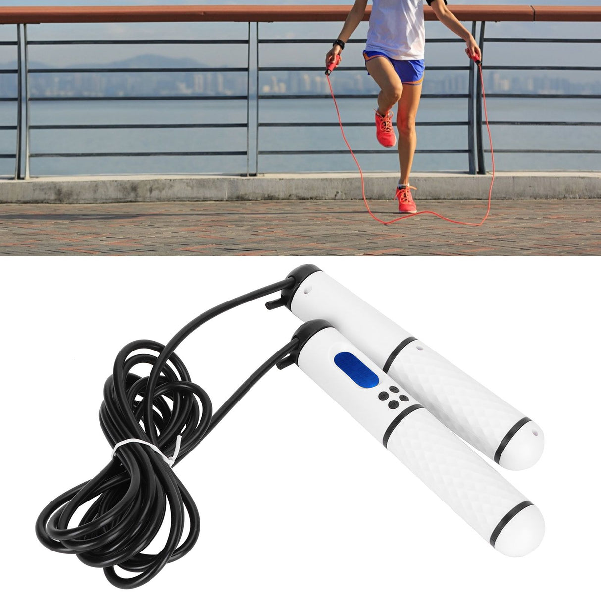 Skipping Rope Intelligent Electronic Counting Exercise Jumping Rope Fitness EquipmentWhite+Black