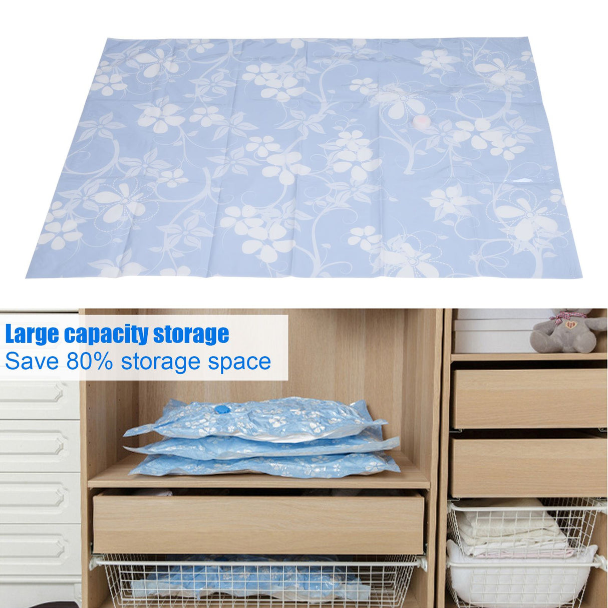 80x100CM Vacuum Bag Foldable Clothes Quilt Compressed Bag with 3.5cm Threaded Air Inlet
