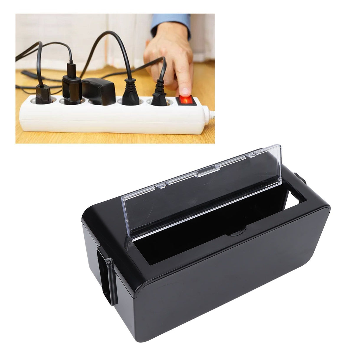 Power Socket Storage Box Safe Dustproof Socket Wire Organizer Plastic Box for Home MediumBlack