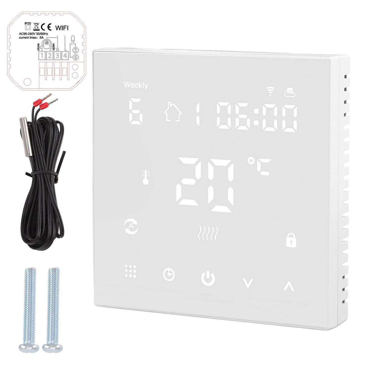 WiFi Thermostat Digital Touch Screen APP Voice Control Smart Thermostat with Auto Calibration for Floor Heating 90‑240V