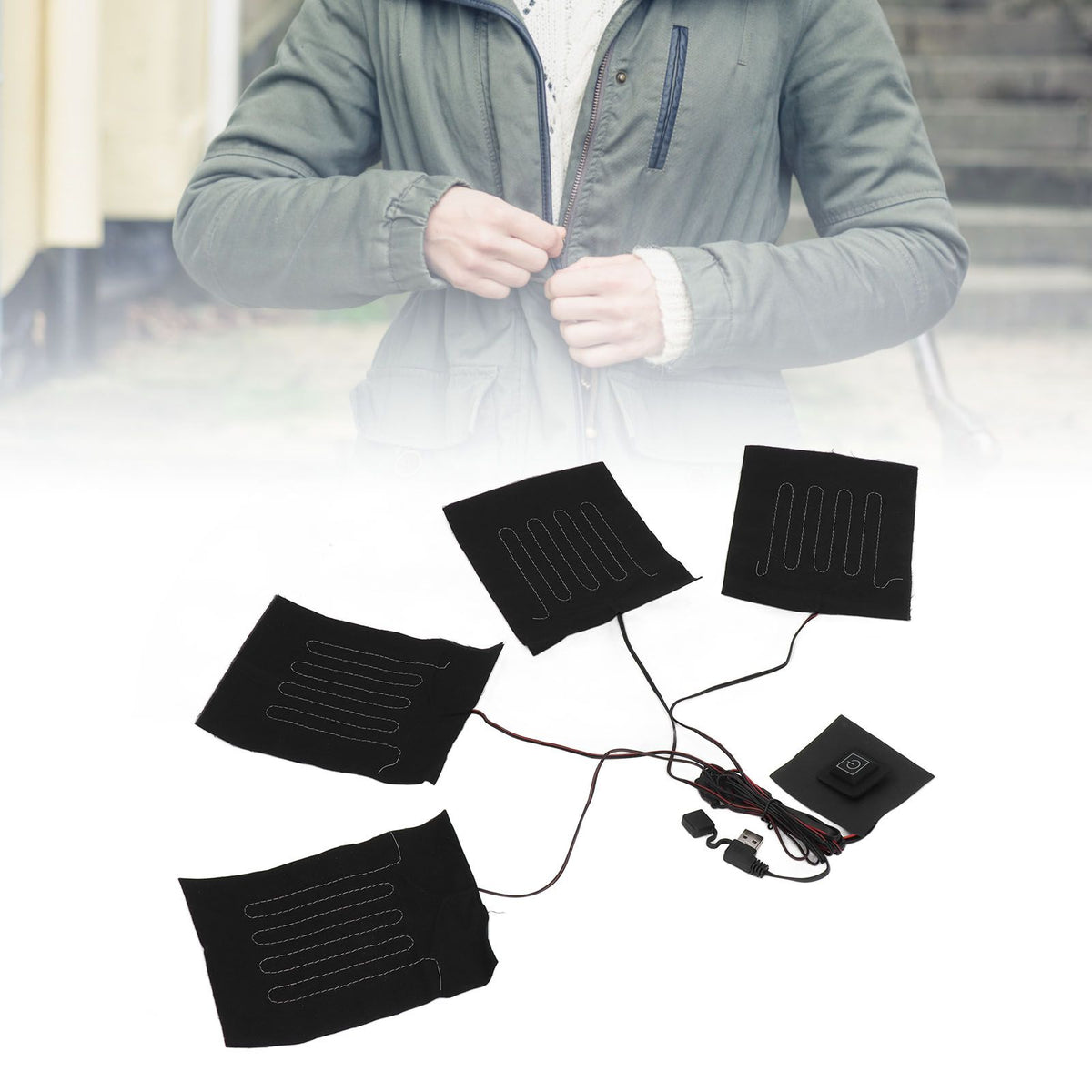 Heating Cloth Heater Waterproof 3 Gears Composite Fiber with Four Pieces USB Powered Clothes Heating Pad for Winter