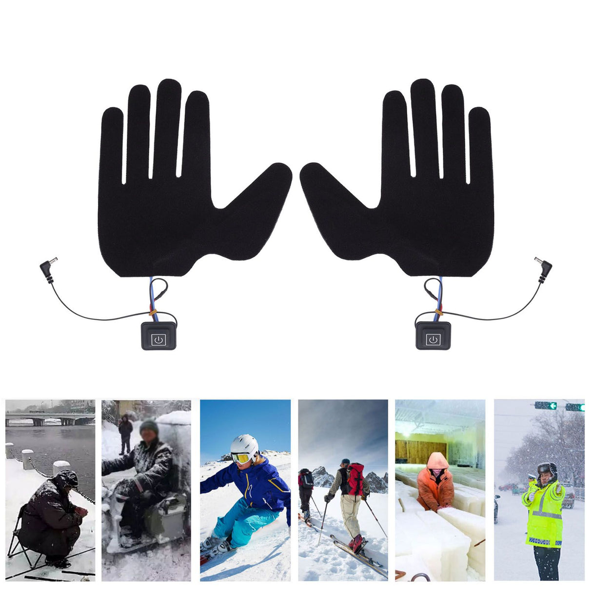 2Pcs Electric Heating Gloves Pads 5 Finger Glove Heating Sheet with 3 Adjuatable Gears for Skiing Cycling