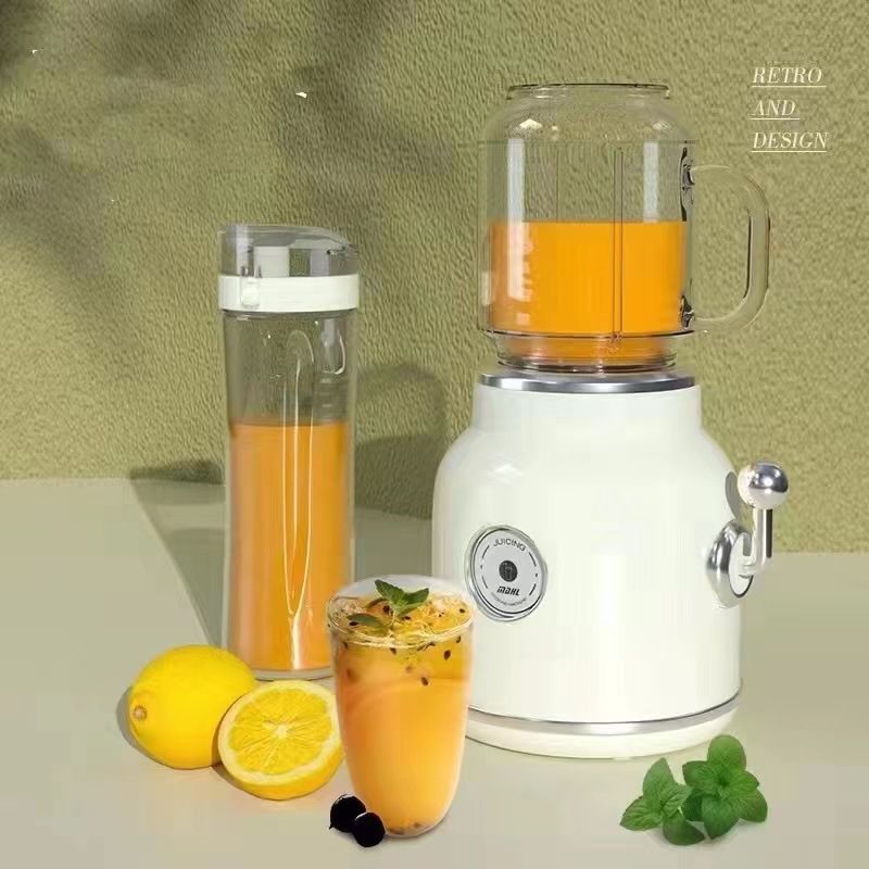 Mini Blender with Double Cup Retro Shake and Ice Crush Maker Countertop Juice Blender with Stainless Steel Blades CN Plug