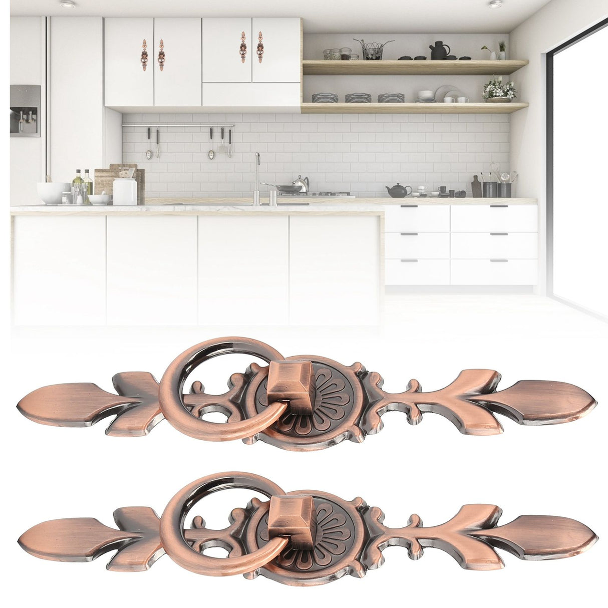 2 Sets Ring Pull Round Single Hole Handles Knob for Kitchen Cabinet Cupboard Door Drawer231 Large Antique Copper