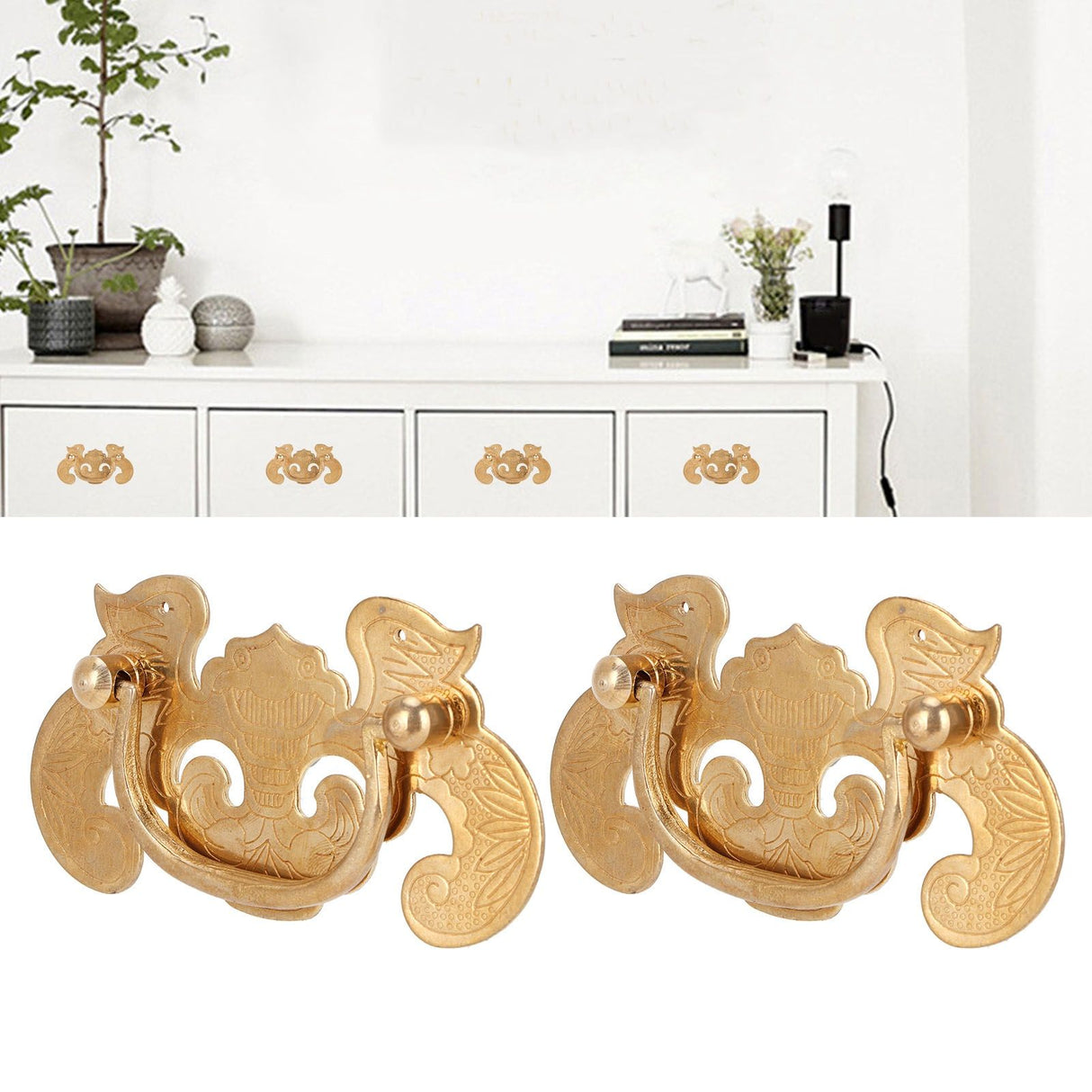 2 Sets Retro Style Handle Bat‑Shape Antique Furniture Hardware Handle for Wooden Cupboard Door
