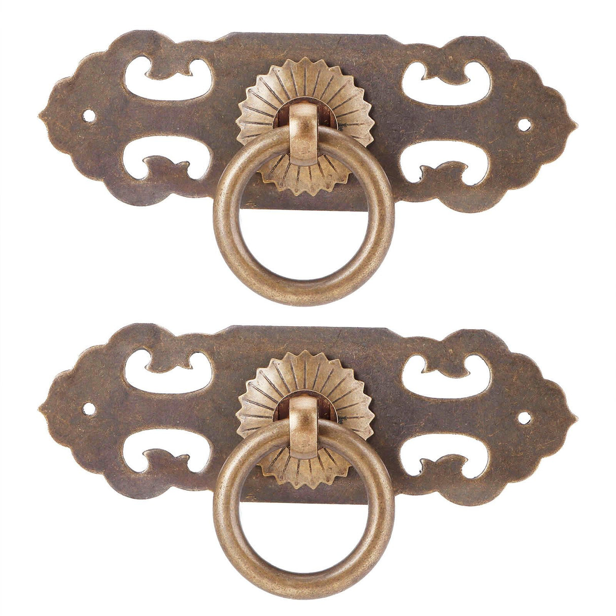 2 Sets 90mm Drawer Horizontal Handle Copper Antique Hollow Cabinet Handle Pull Furniture Parts