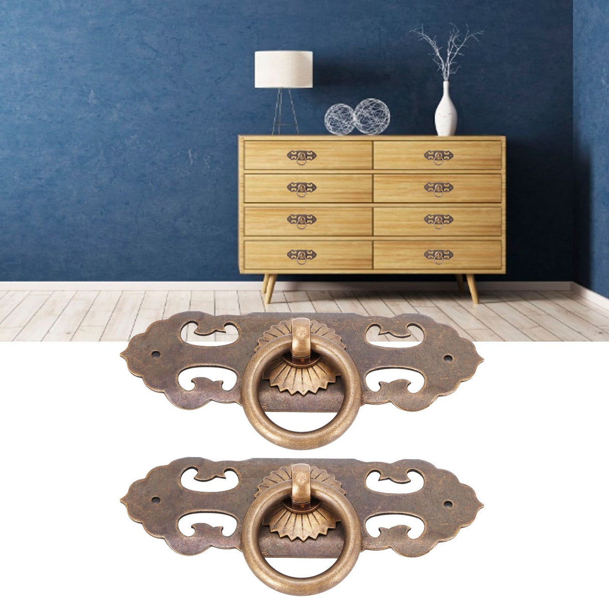 2 Sets 90mm Drawer Horizontal Handle Copper Antique Hollow Cabinet Handle Pull Furniture Parts