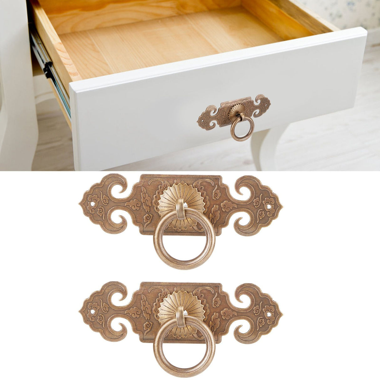 2 Sets Bat‑Shaped Handle Copper Antique Decorative Drawer Door Handle Knob for Shoe Cabinet