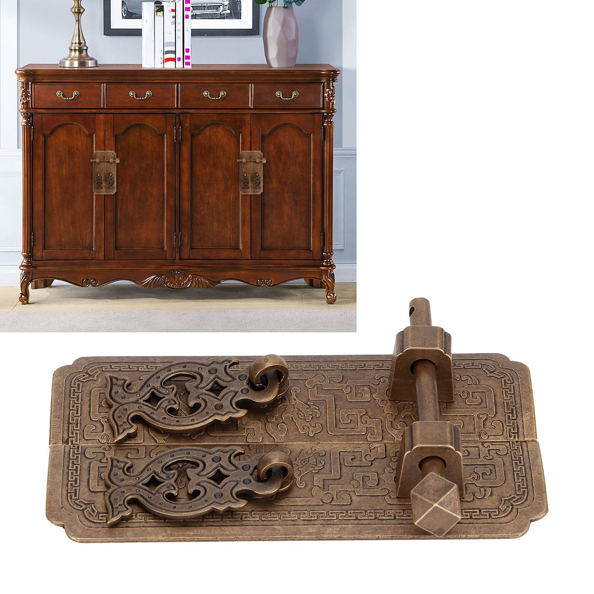 Door Handle Set Chinese Style Antique Copper Pull Handles Cabinet Wardrobe Accessory