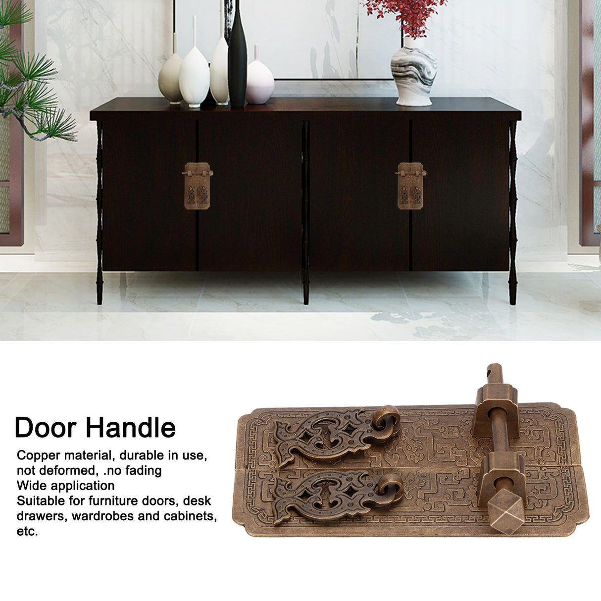 Door Handle Set Chinese Style Antique Copper Pull Handles Cabinet Wardrobe Accessory