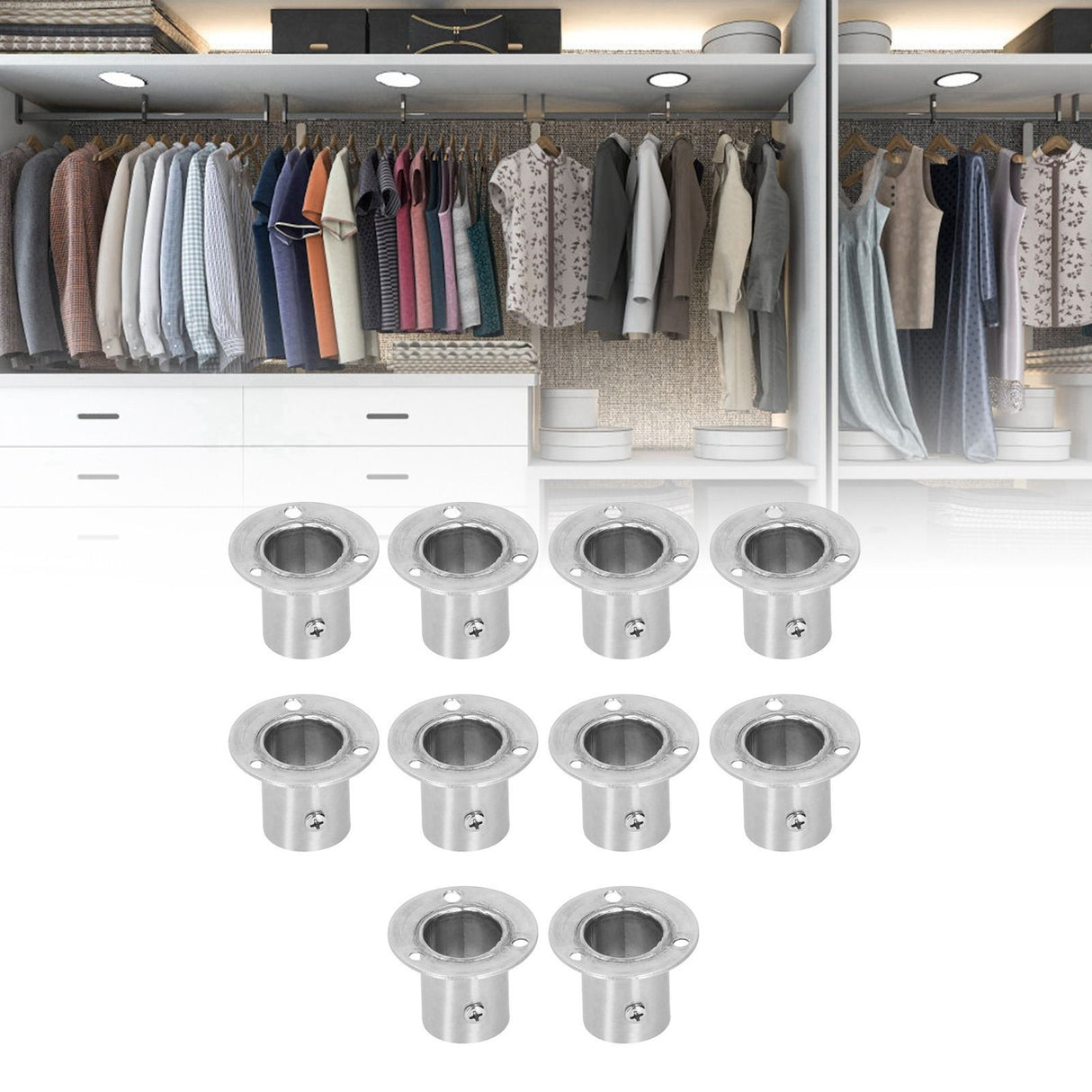 10Set Flanged Holder Base Thicken Stainless Steel Closet Rod Tube Bracket HardwaresΦ25