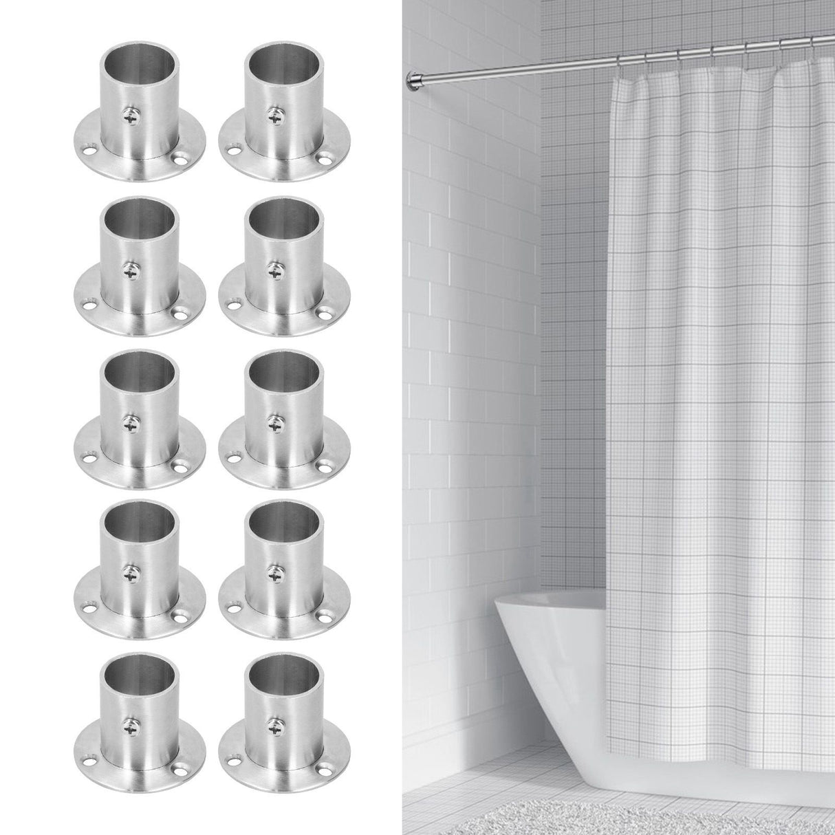 10Set Flanged Holder Base Thicken Stainless Steel Closet Rod Tube Bracket HardwaresΦ25