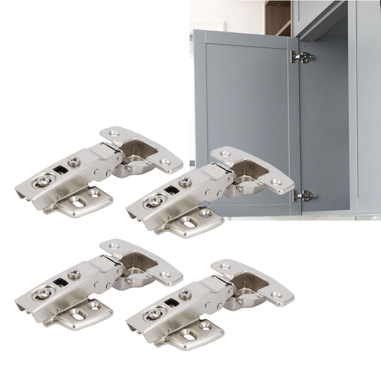 4Sets Hinges for Cabinet Kitchen W/Damping Buffer Door Bisagra Cold Rolled Steel HardwareStraight Arm 11.5 x 7 x 2.5cm