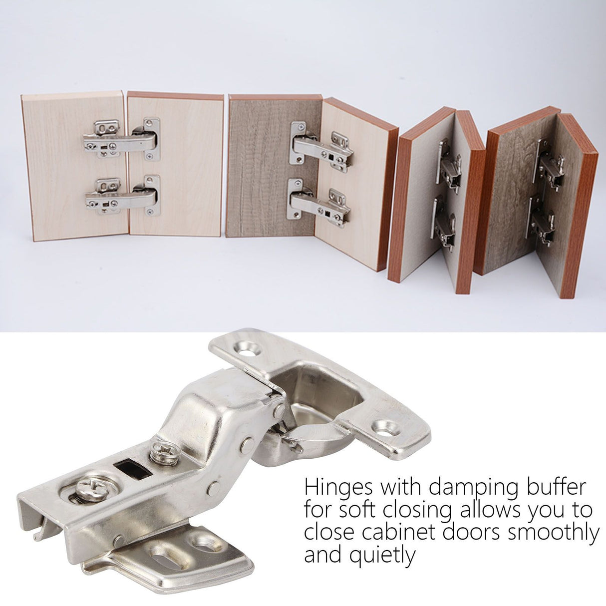 4Sets Hinges for Cabinet Kitchen W/Damping Buffer Door Bisagra Cold Rolled Steel HardwareBent Arm 11.3 x 7.2 x 3.6cm