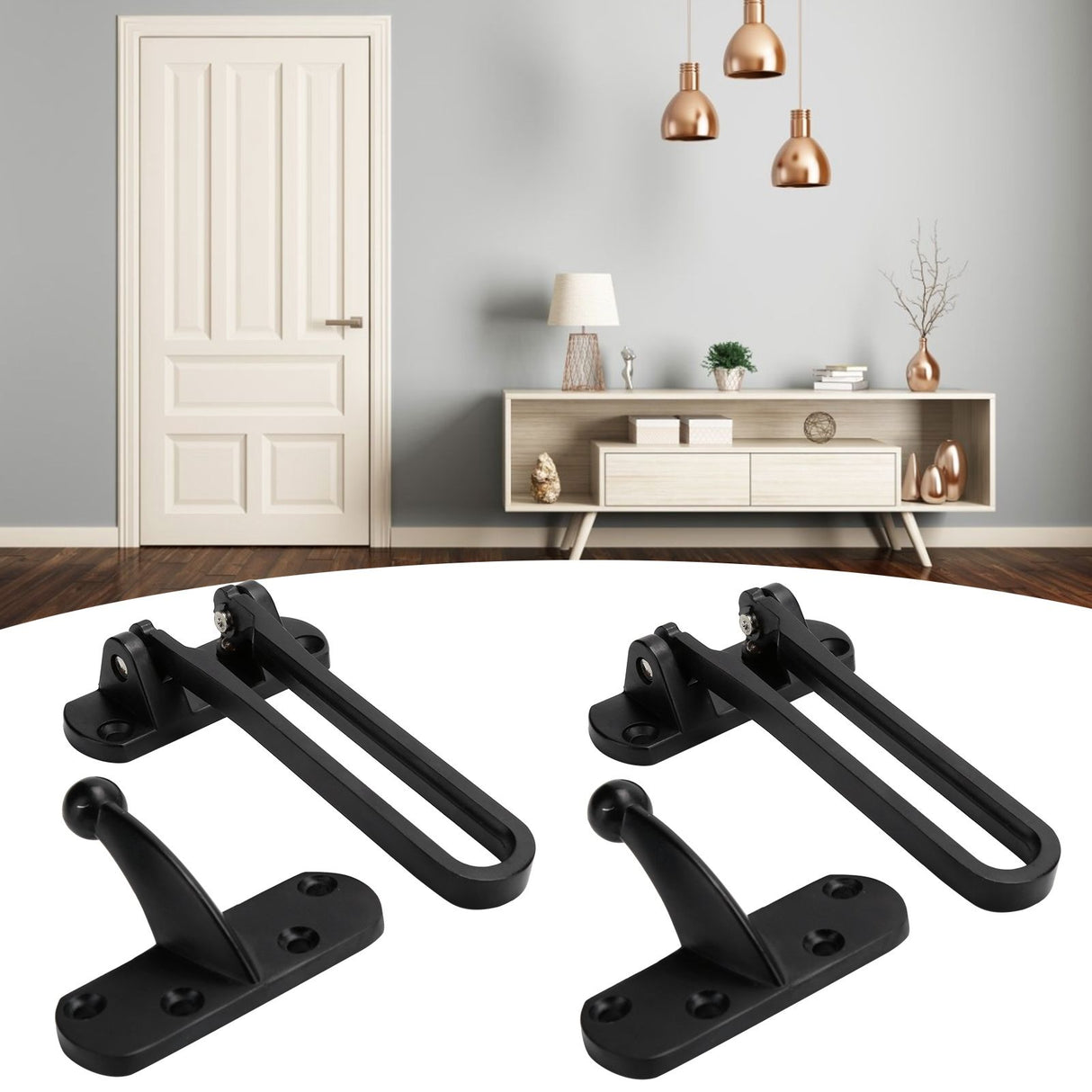 2Set Aluminum Alloy Antitheft Door Buckle Safety Chain Atype Bolt Anti Lock Insurance(black )