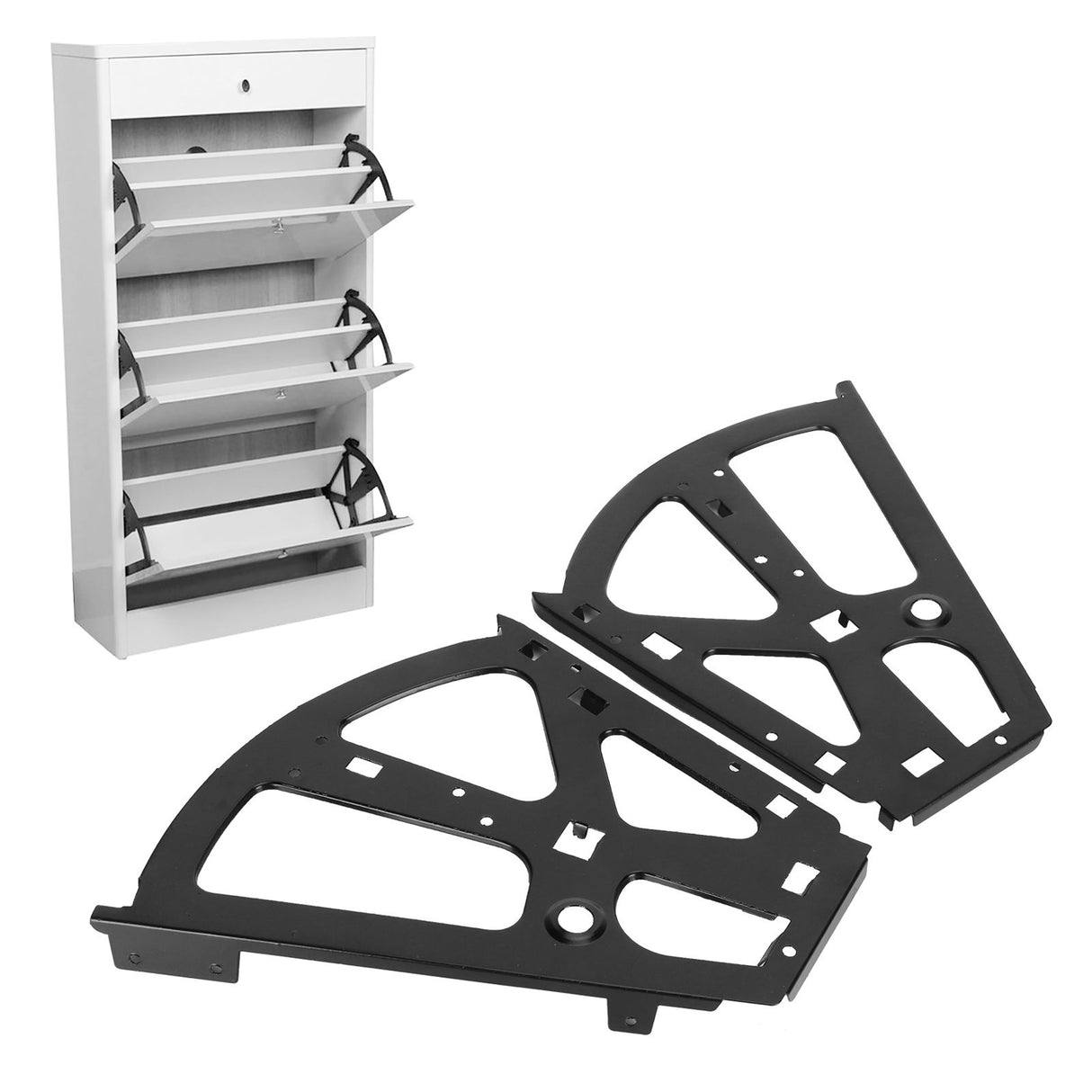 Shoes Cabinet Hinge 2-Layer Flip Turning Rack Cold Rolled Steel Furniture Accessory Black