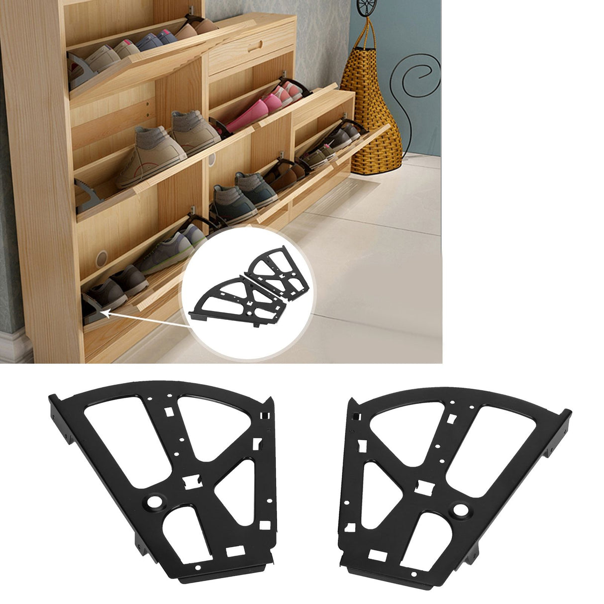 Shoes Cabinet Hinge 2-Layer Flip Turning Rack Cold Rolled Steel Furniture Accessory Black