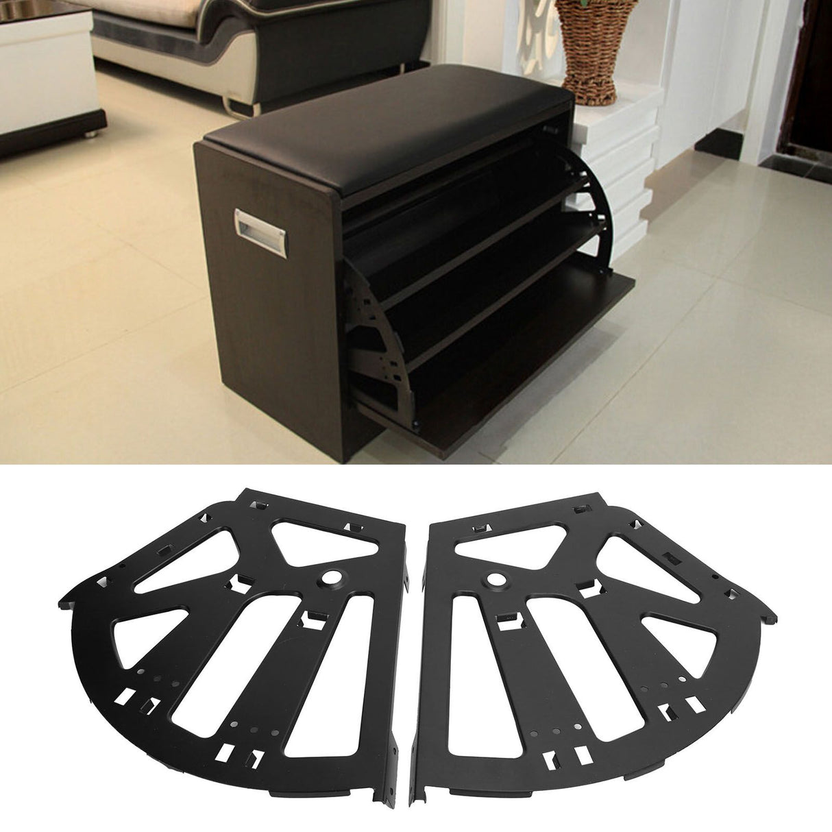 Shoes Cabinet Hinge Cold Rolled Steel 3-Layers Shoe Drawer Flip Rack Accessory Black