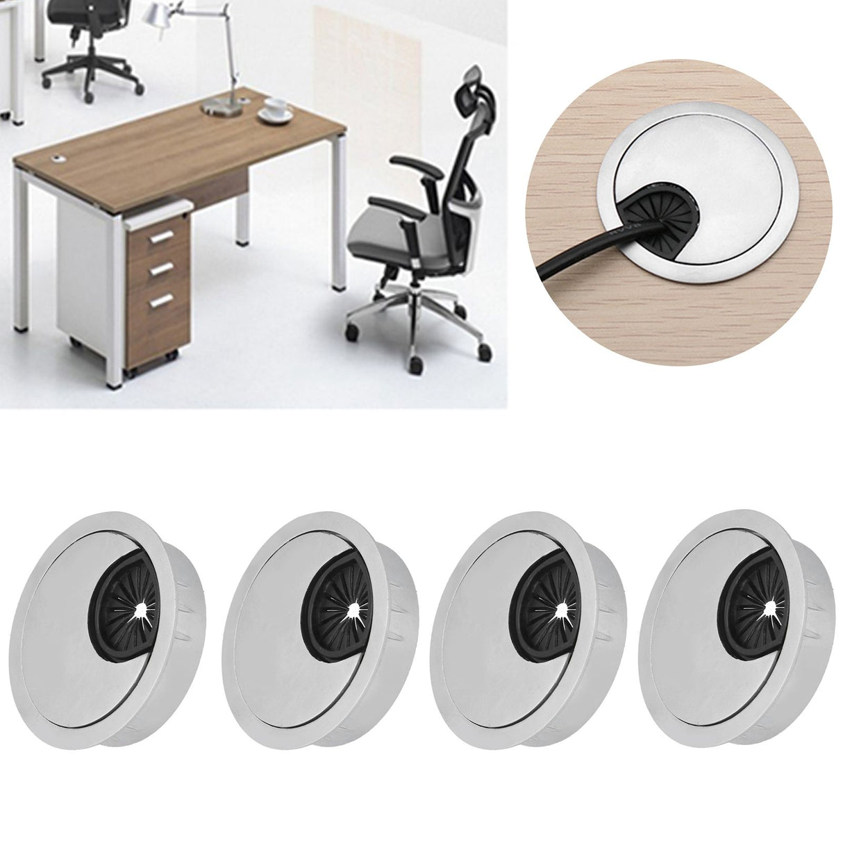 4 Set Desk Cable Wire Grommet PC Computer Desk Cord Grommet Cable Hole Cover Organizers50 Brushed