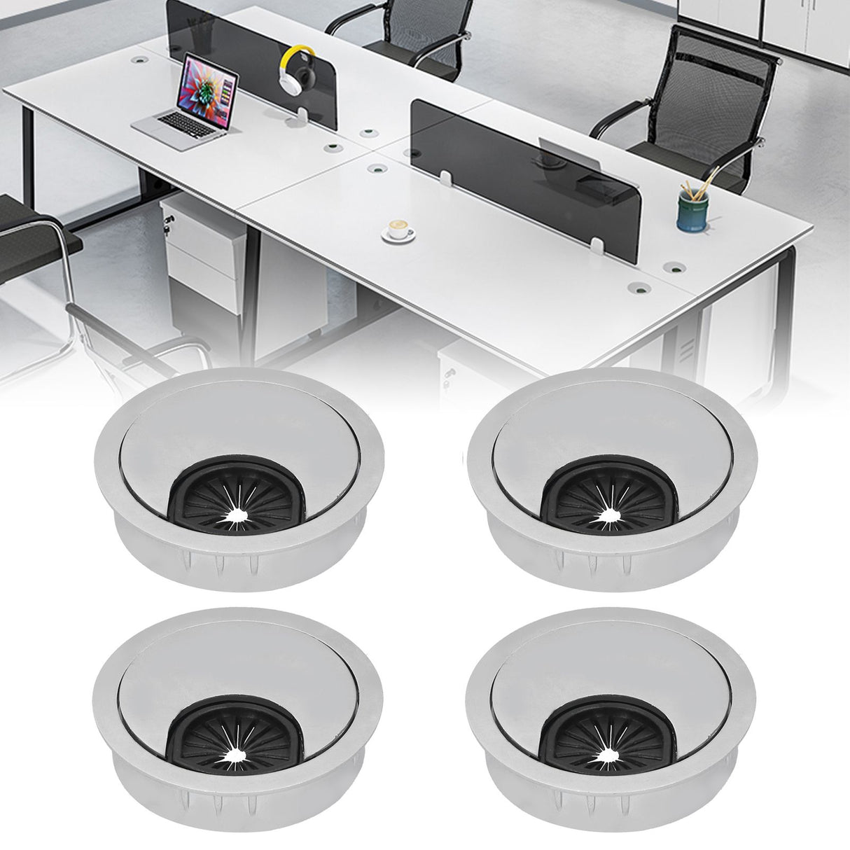4 Set Desk Cable Wire Grommet PC Computer Desk Cord Grommet Cable Hole Cover Organizers50 Brushed